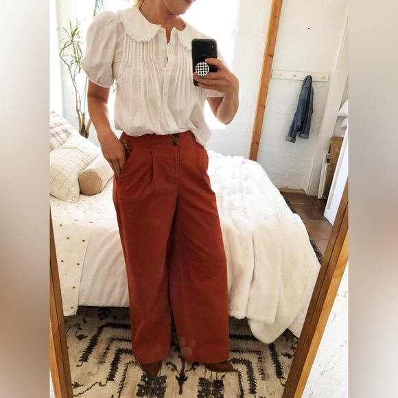 Madewell Pleated Wide-Leg Pants in After Glow Red - Picture 4 of 5